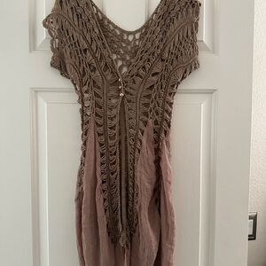 Vintage boho Crochet and Fabric coverup/top